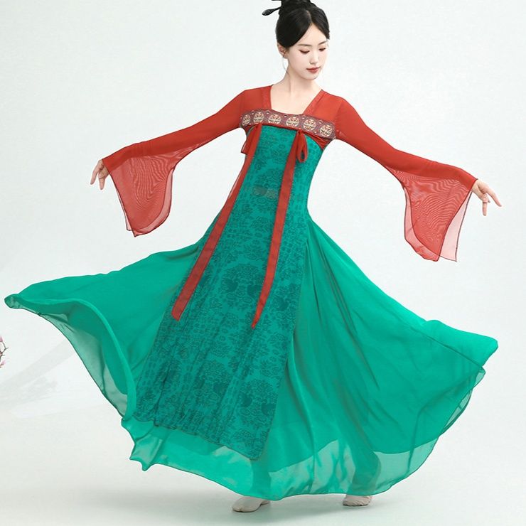 社交ダンス  優雅な袖付き社交ダンス用ロングドレス