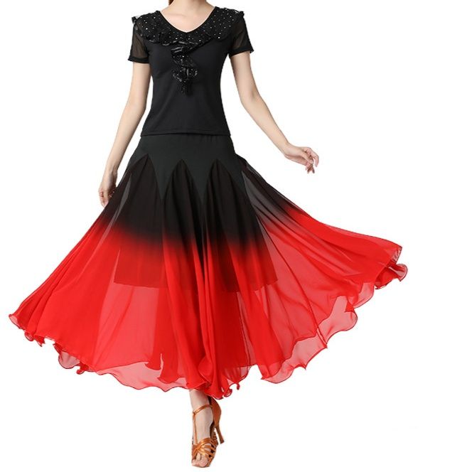 社交ダンス  グラデーション半袖装飾付き競技用ドレス