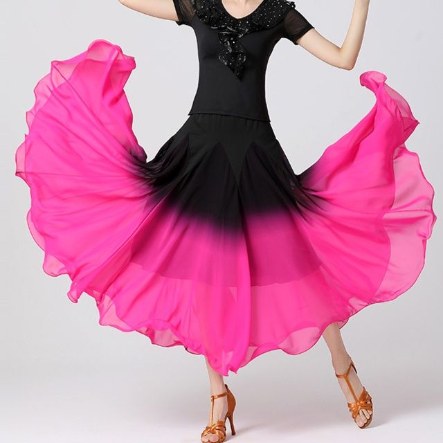 社交ダンス  グラデーション半袖装飾付き競技用ドレス