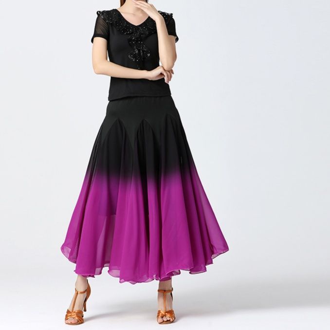 社交ダンス  グラデーション半袖装飾付き競技用ドレス