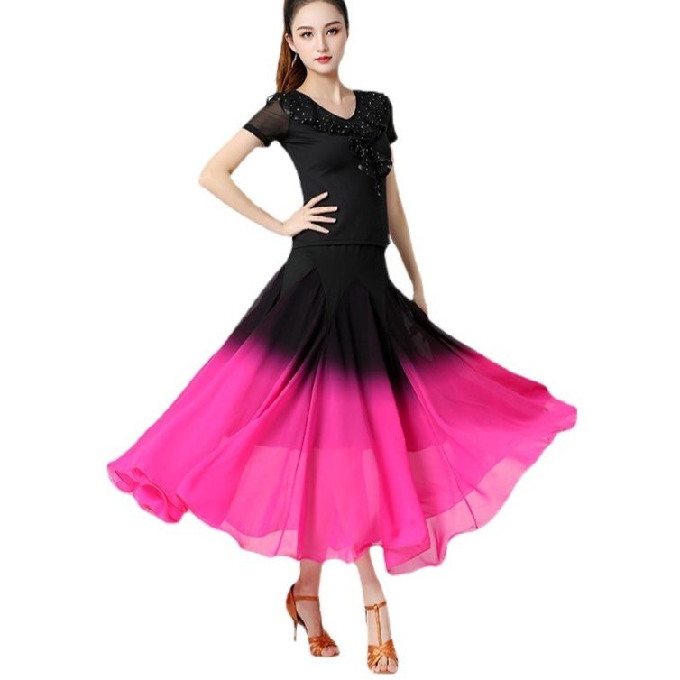 社交ダンス  グラデーション半袖装飾付き競技用ドレス