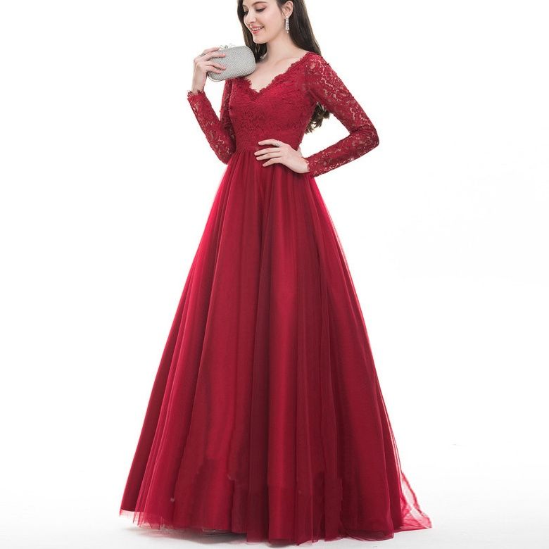 社交ダンス 優雅な花柄刺繍長袖社交ダンスドレス