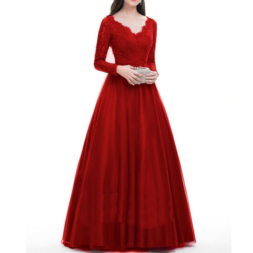 社交ダンス 優雅な花柄刺繍長袖社交ダンスドレス