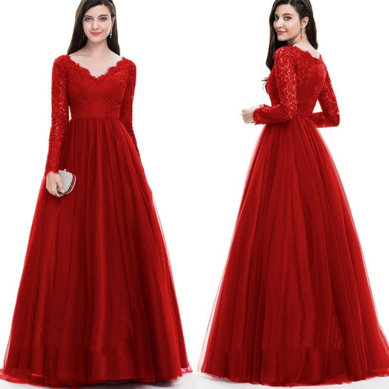 社交ダンス 優雅な花柄刺繍長袖社交ダンスドレス