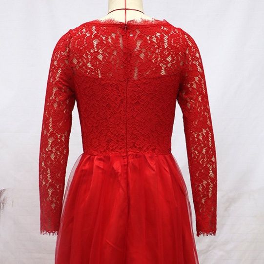 社交ダンス 優雅な花柄刺繍長袖社交ダンスドレス