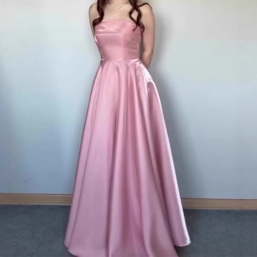 社交ダンス 光沢サテン ベアトップロングドレス