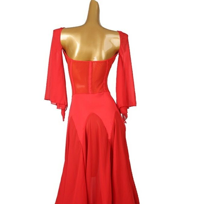 社交 ダンス ドレス 社交ダンス モダンドレス 赤色フラメンコ衣装