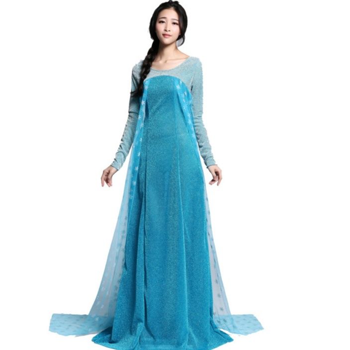  氷雪の女王風スパンコール装飾長袖社交ダンスドレス