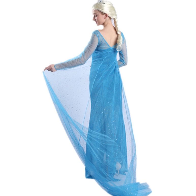  氷雪の女王風スパンコール装飾長袖社交ダンスドレス