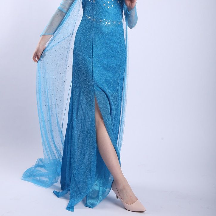  氷雪の女王風スパンコール装飾長袖社交ダンスドレス