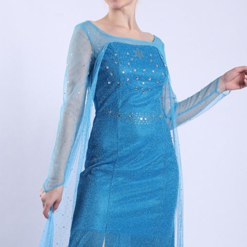  氷雪の女王風スパンコール装飾長袖社交ダンスドレス
