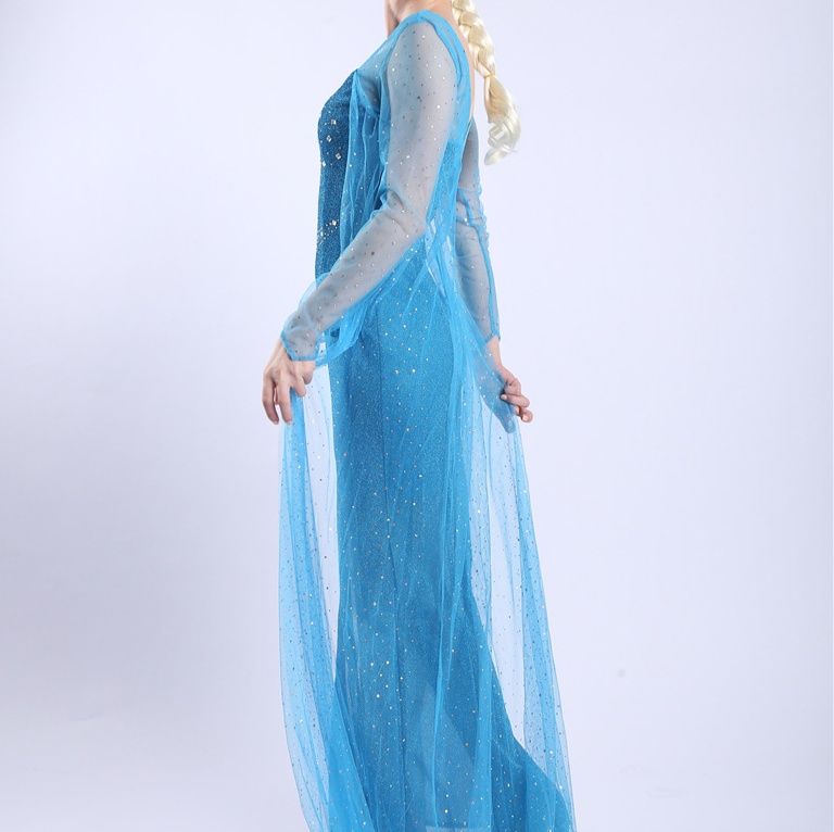  氷雪の女王風スパンコール装飾長袖社交ダンスドレス
