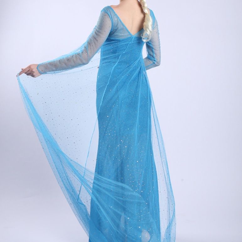  氷雪の女王風スパンコール装飾長袖社交ダンスドレス