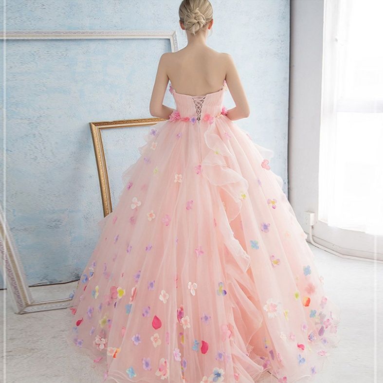 花びら装飾ベアトップボリューム社交ダンスドレス