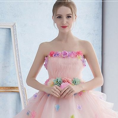 花びら装飾ベアトップボリューム社交ダンスドレス