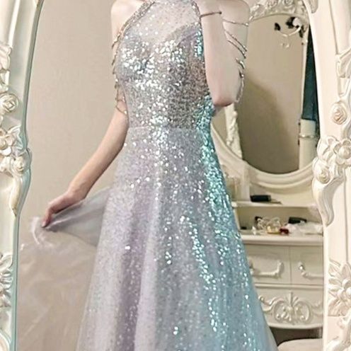 社交ダンス  星空輝くスパンコール装飾袖付きロングドレス