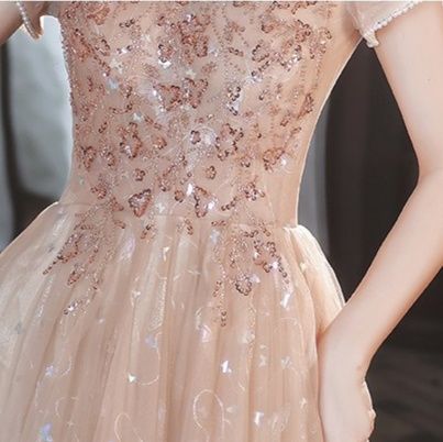 社交ダンス ドレス 透明袖付きスパンコール刺繍ボールガウン