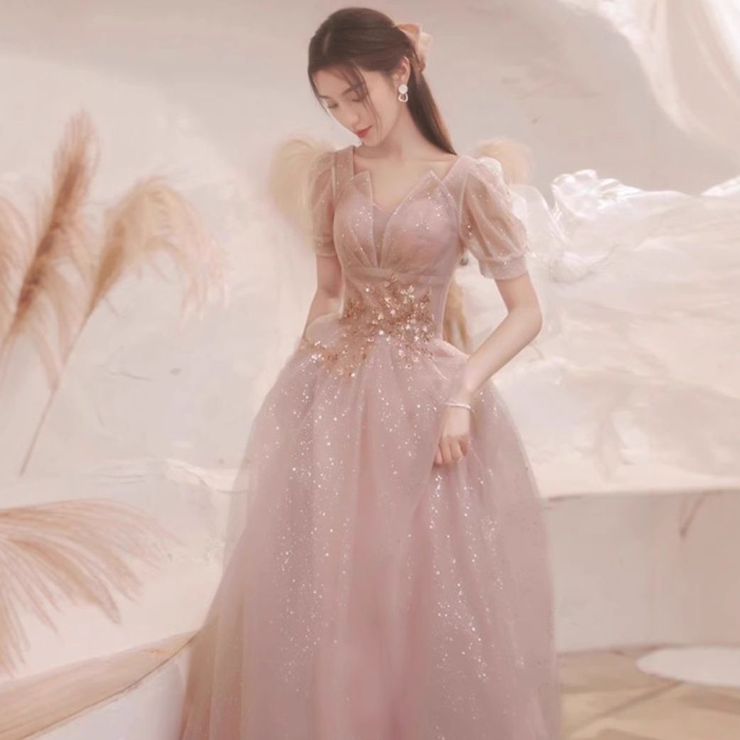 星屑きらめくパフ袖プリンセス社交ダンスドレス