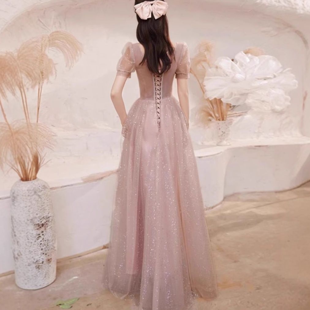 星屑きらめくパフ袖プリンセス社交ダンスドレス