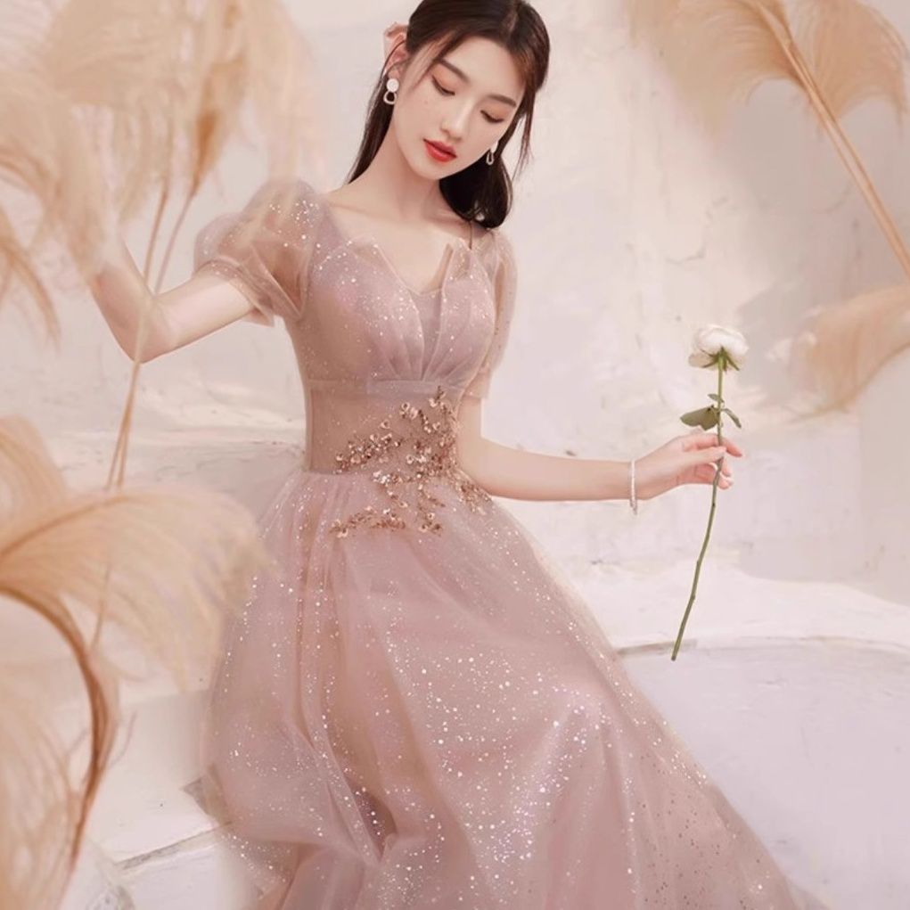 星屑きらめくパフ袖プリンセス社交ダンスドレス