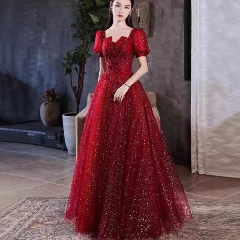 星屑きらめくパフ袖プリンセス社交ダンスドレス