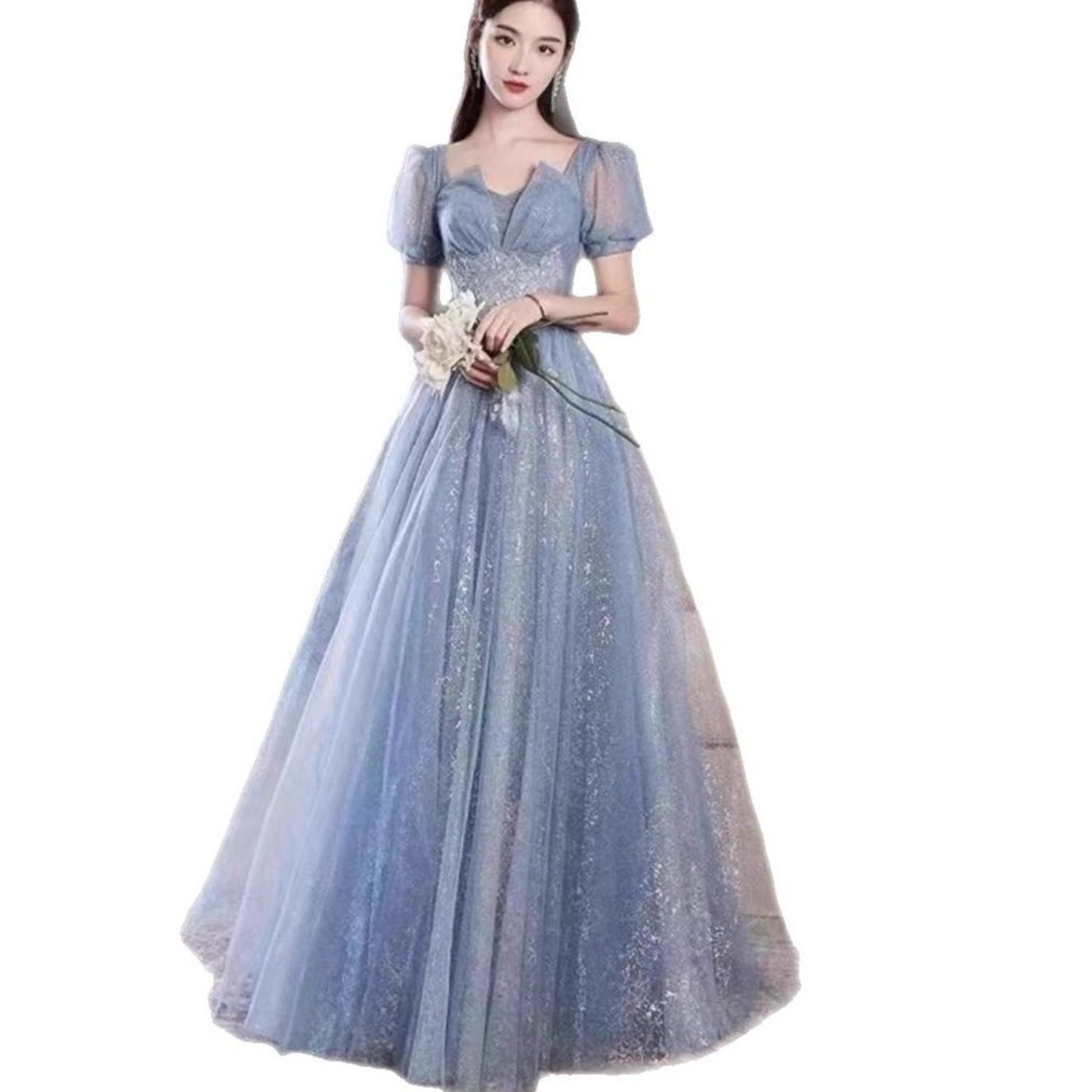 星屑きらめくパフ袖プリンセス社交ダンスドレス