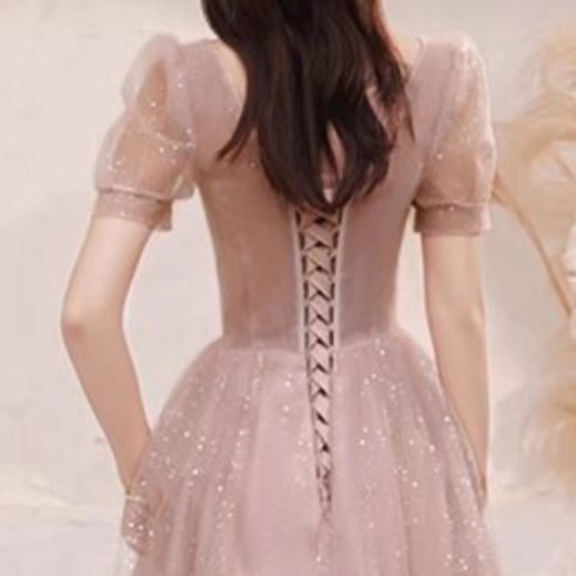 星屑きらめくパフ袖プリンセス社交ダンスドレス