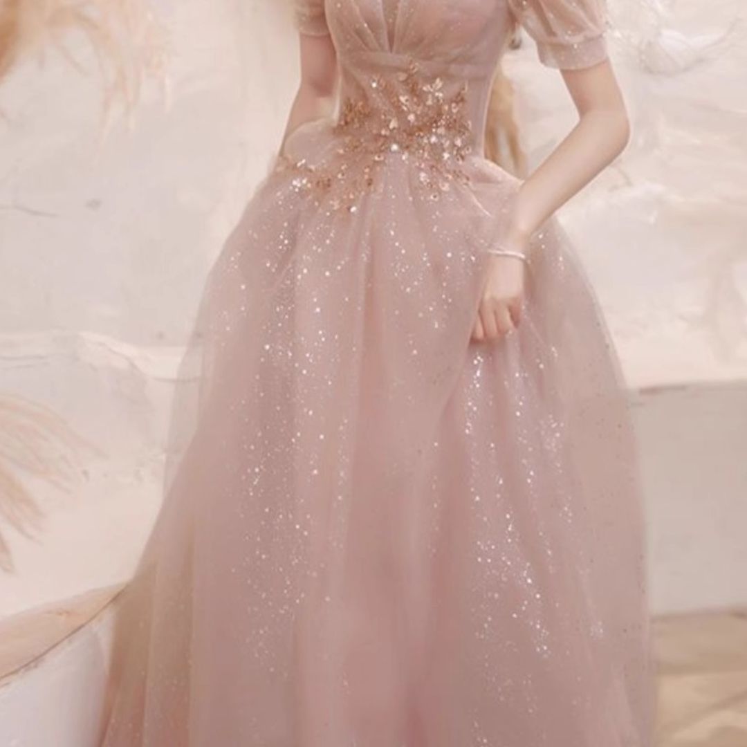 星屑きらめくパフ袖プリンセス社交ダンスドレス