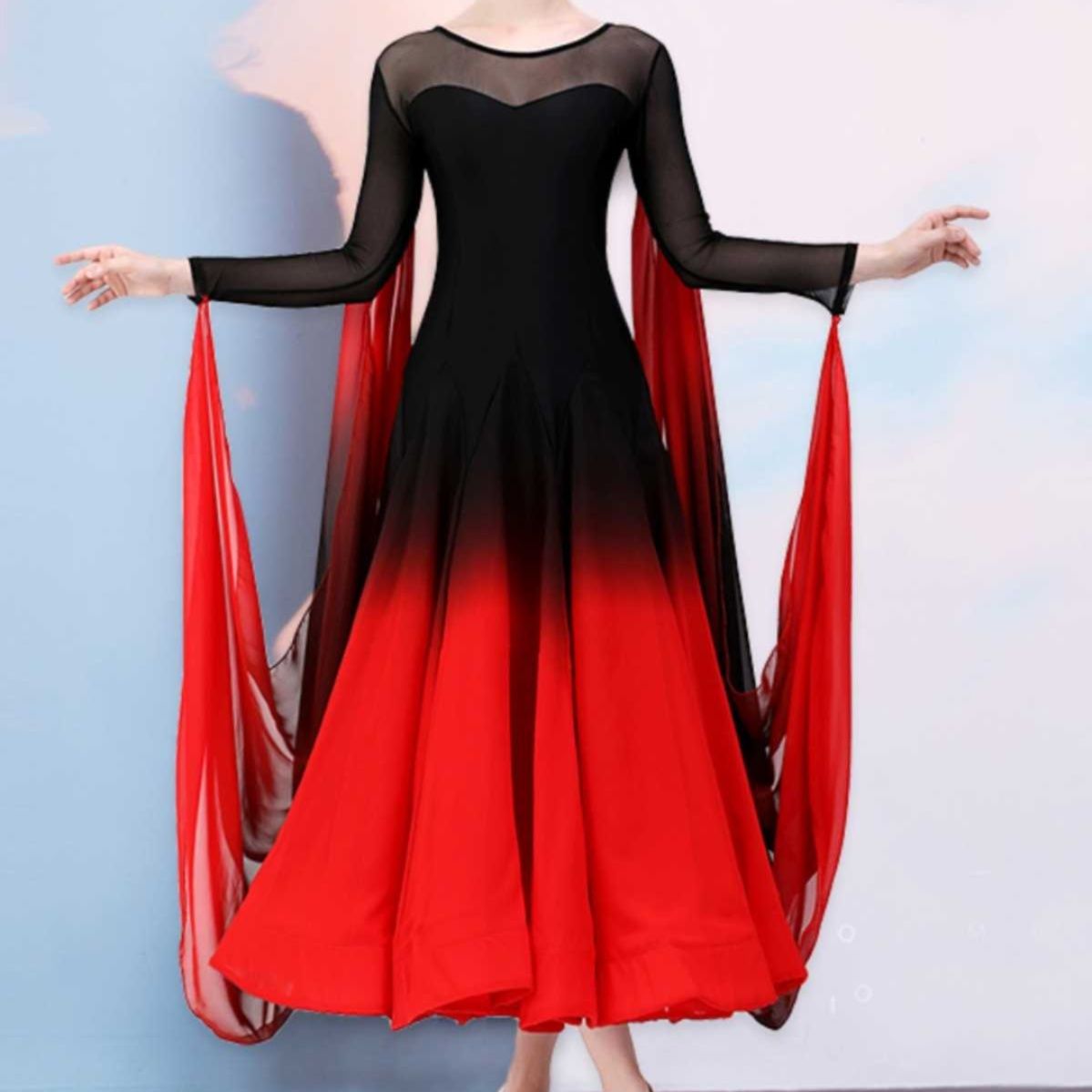 社交 ダンス ドレス 優美な舞姿 シースルースリーブドレス