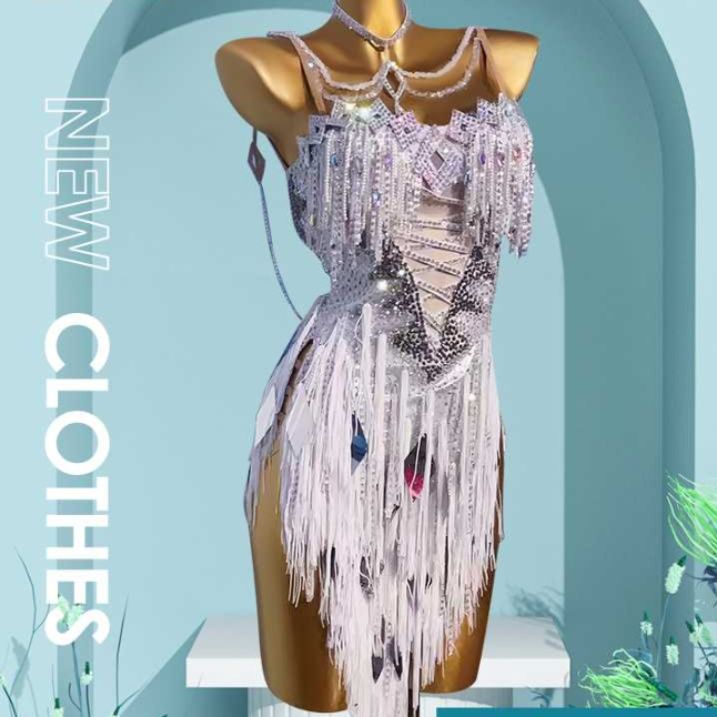 社交 ダンス ドレス 煌めき流れるフリンジドレス