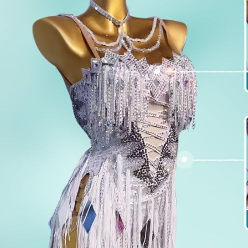 社交 ダンス ドレス 煌めき流れるフリンジドレス