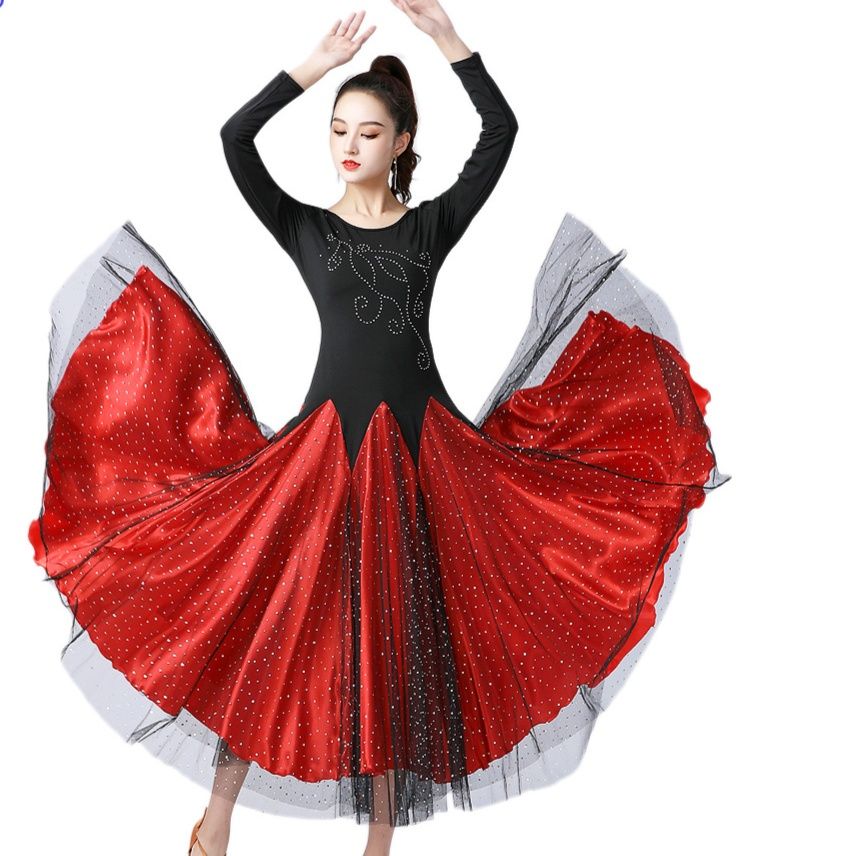 社交 ダンス ドレス 煌めきストーン装飾ボリュームフレアスカート社交ドレス