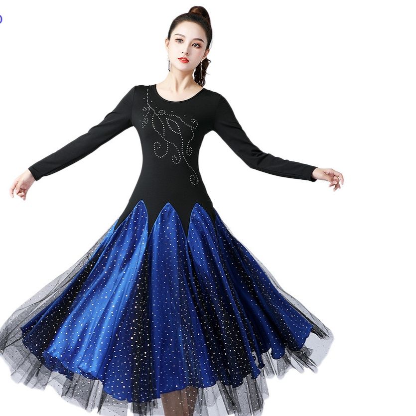 社交 ダンス ドレス 煌めきストーン装飾ボリュームフレアスカート社交ドレス