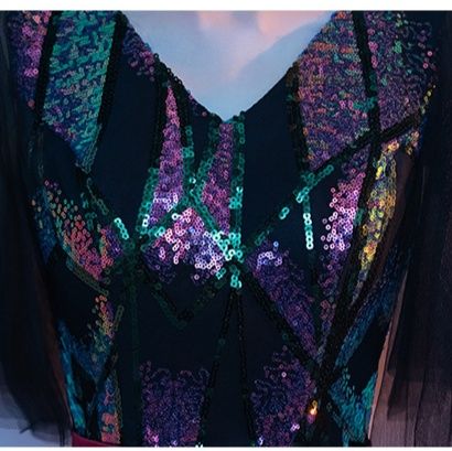 社交 ダンス ドレス 花柄スパンコール刺繍フレア袖ロングドレス