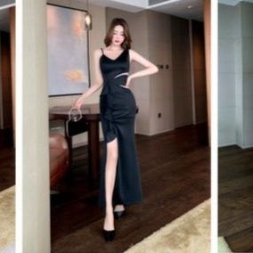 社交 ダンス ドレス 社交ダンス衣装側面装飾付き非対称ロング裾ドレス