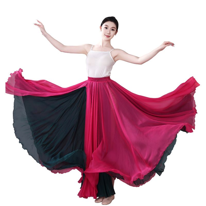 社交 ダンス ドレス 二重層シフォン大回転スカート練習用ドレス