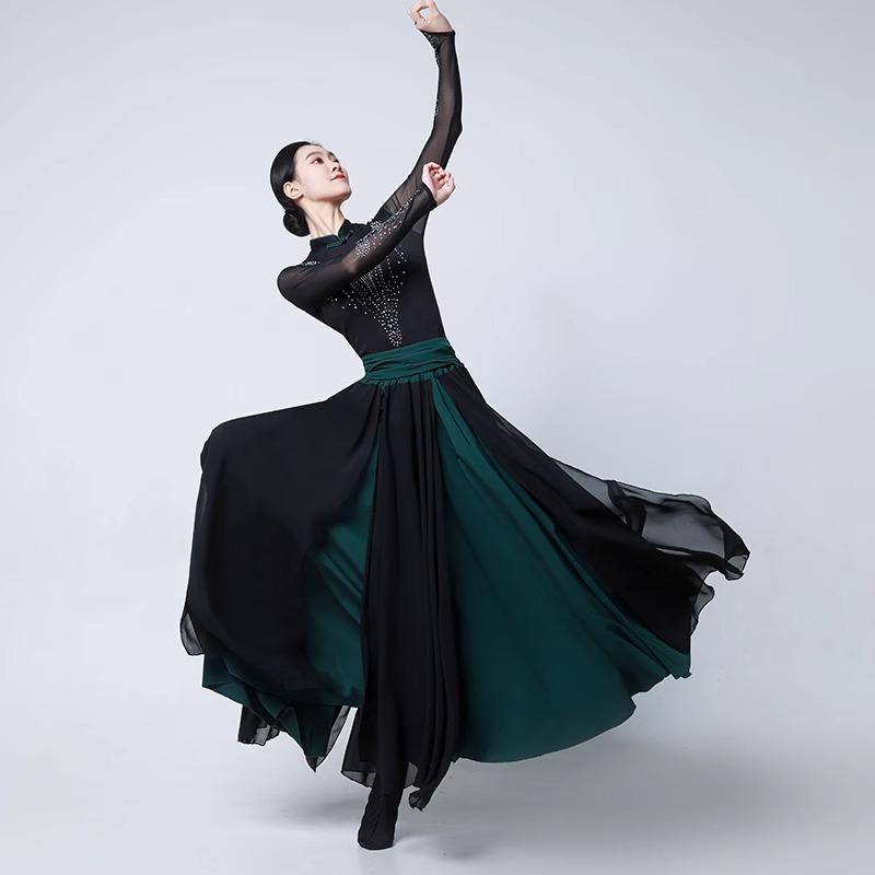 社交 ダンス ドレス 煌めきツートーンフレアラテンドレス