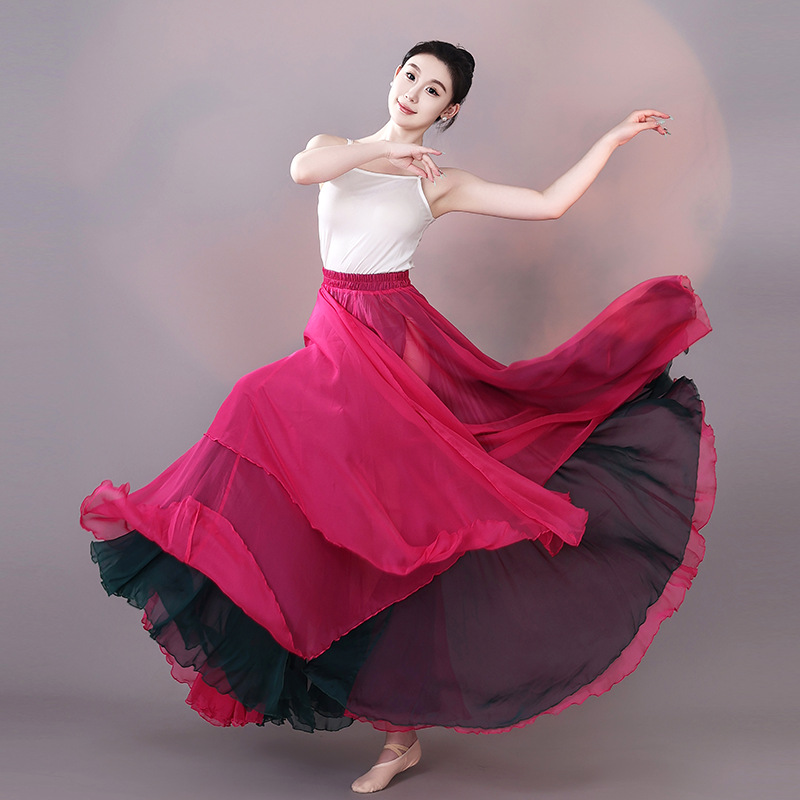 社交 ダンス ドレス 二重層シフォン大回転スカート練習用ドレス