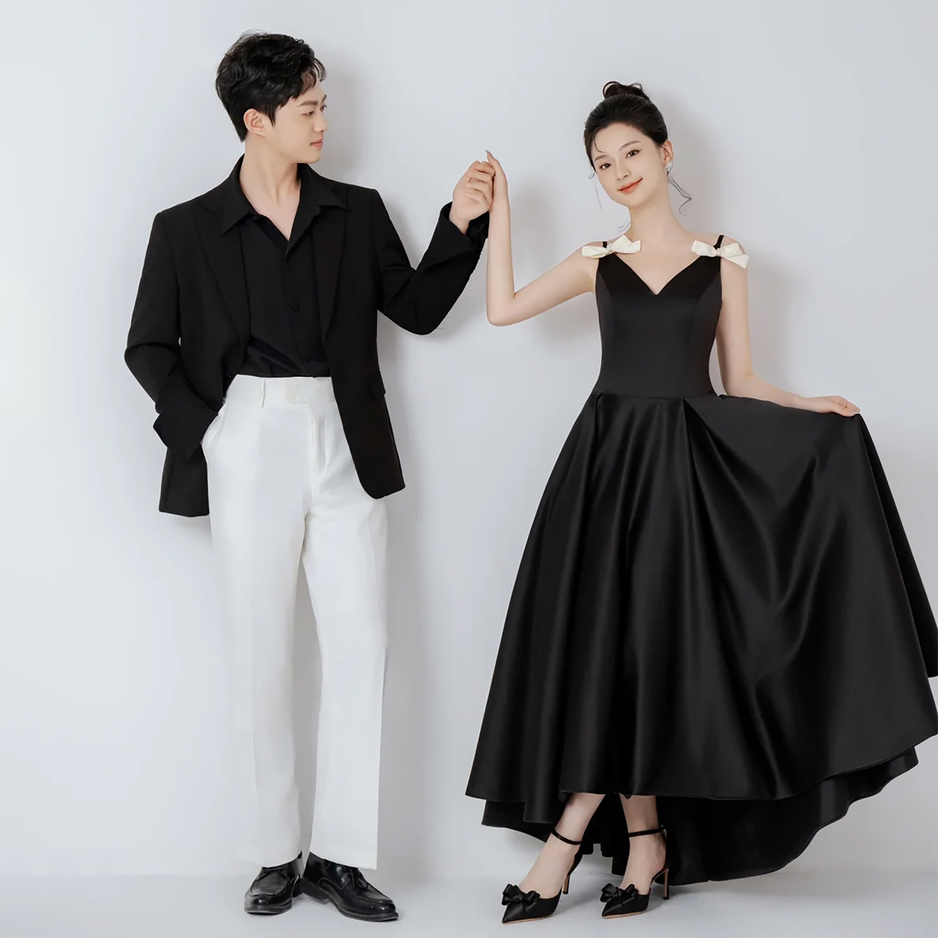 社交ダンス リボンショルダー付きイレギュラーヘム舞踏衣装