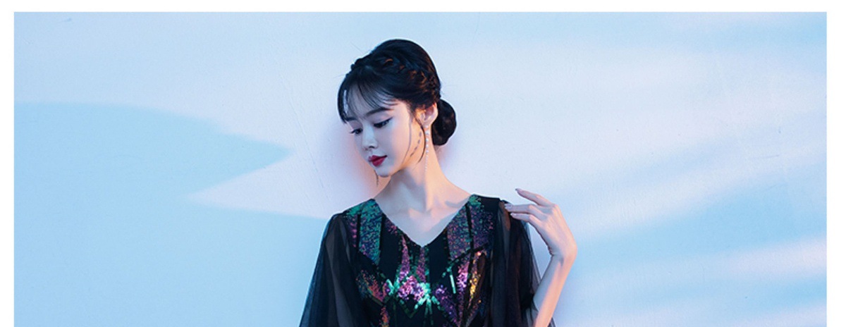 社交 ダンス ドレス 花柄スパンコール刺繍フレア袖ロングドレス