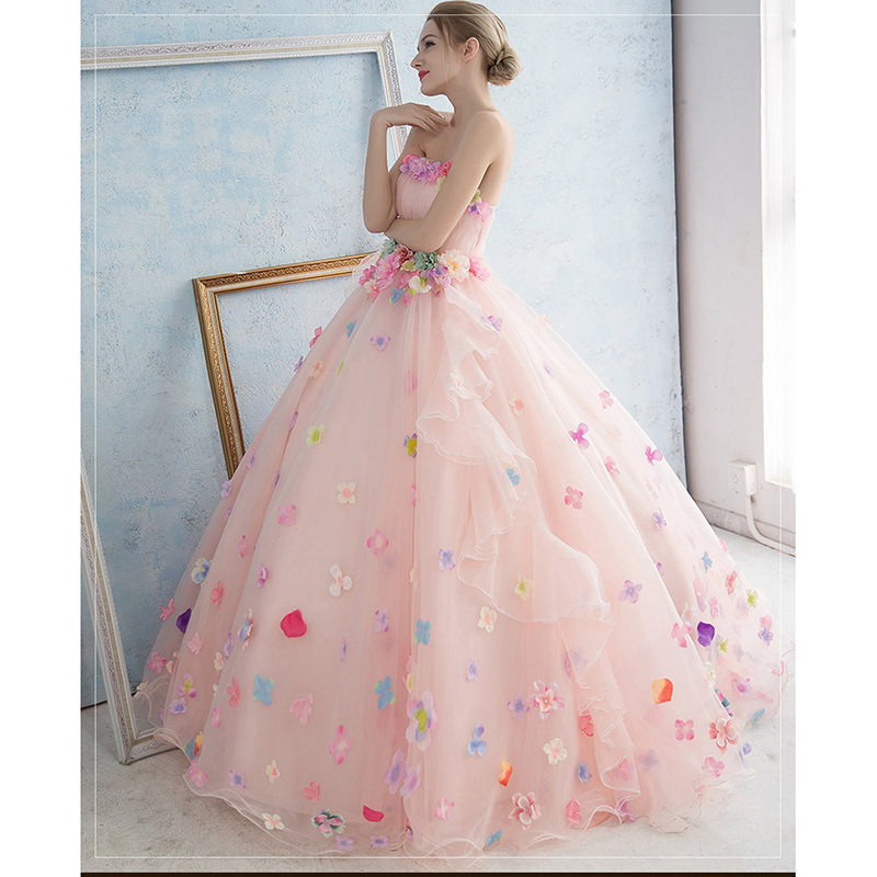 花びら装飾ベアトップボリューム社交ダンスドレス