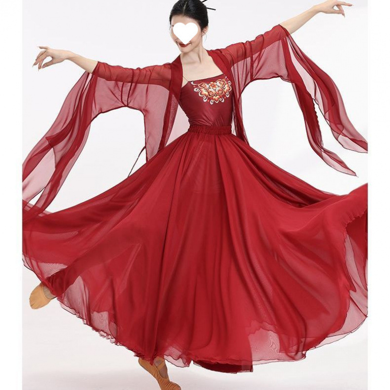 社交 ダンス  華麗刺繍入りシフォン長袖モダンドレス