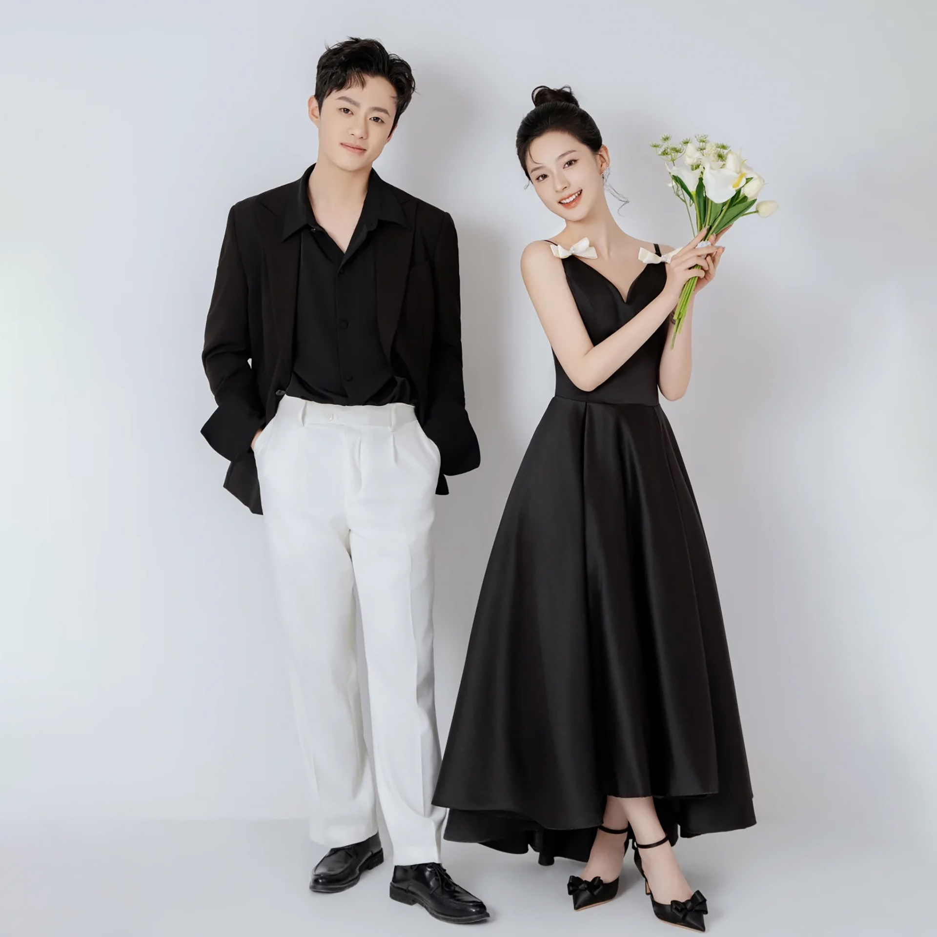 社交ダンス リボンショルダー付きイレギュラーヘム舞踏衣装