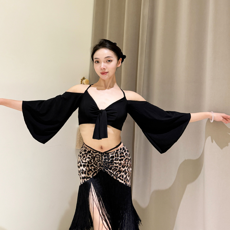 社交 ダンス ドレス 豹柄フリンジラテンスカート