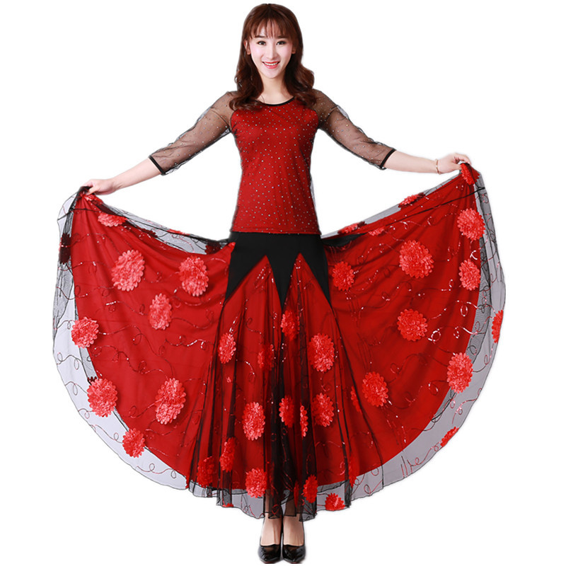 社交 ダンス ドレス 華やかな花柄刺繍シアースリーブ社交ダンスドレス