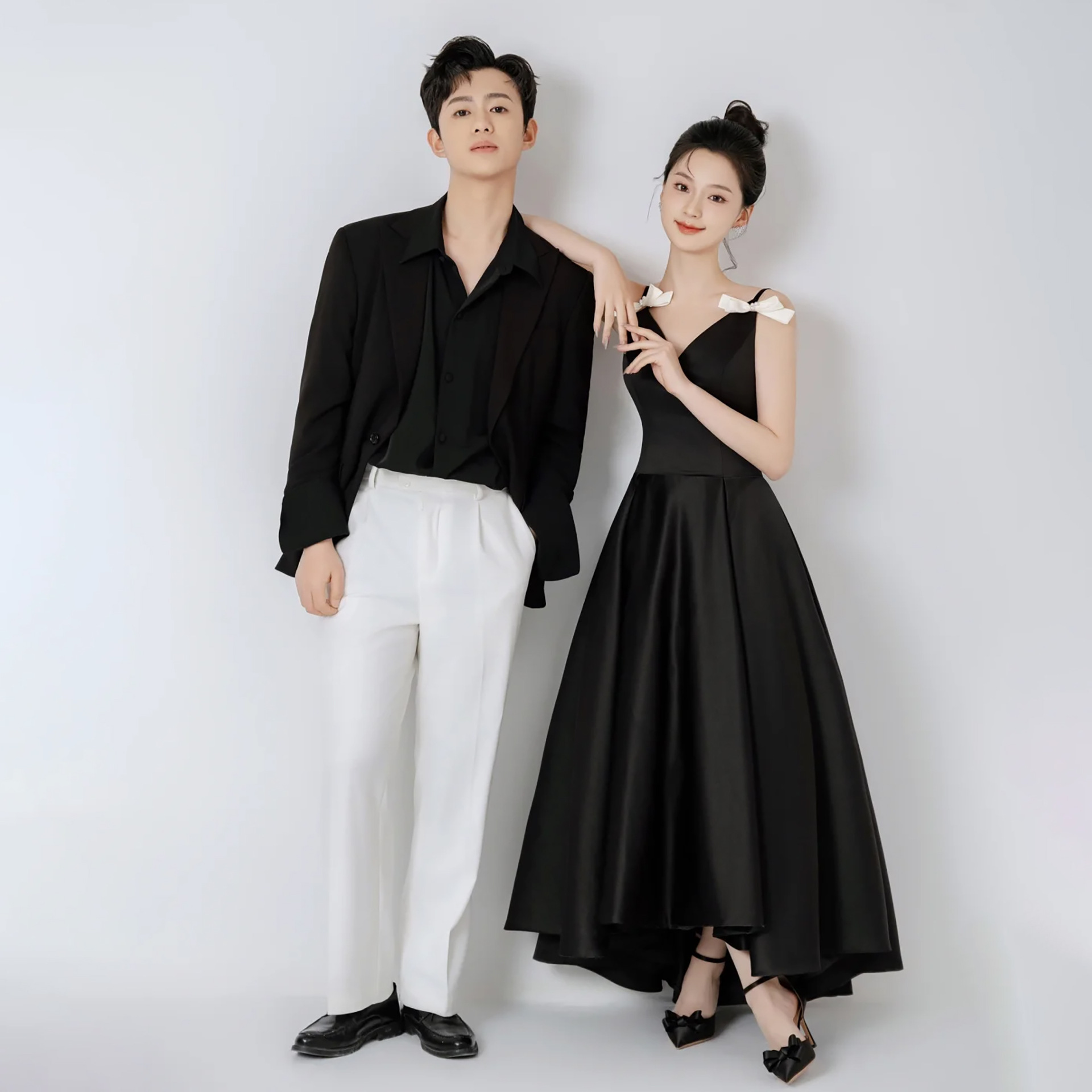 社交ダンス リボンショルダー付きイレギュラーヘム舞踏衣装