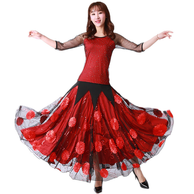 社交 ダンス ドレス 華やかな花柄刺繍シアースリーブ社交ダンスドレス