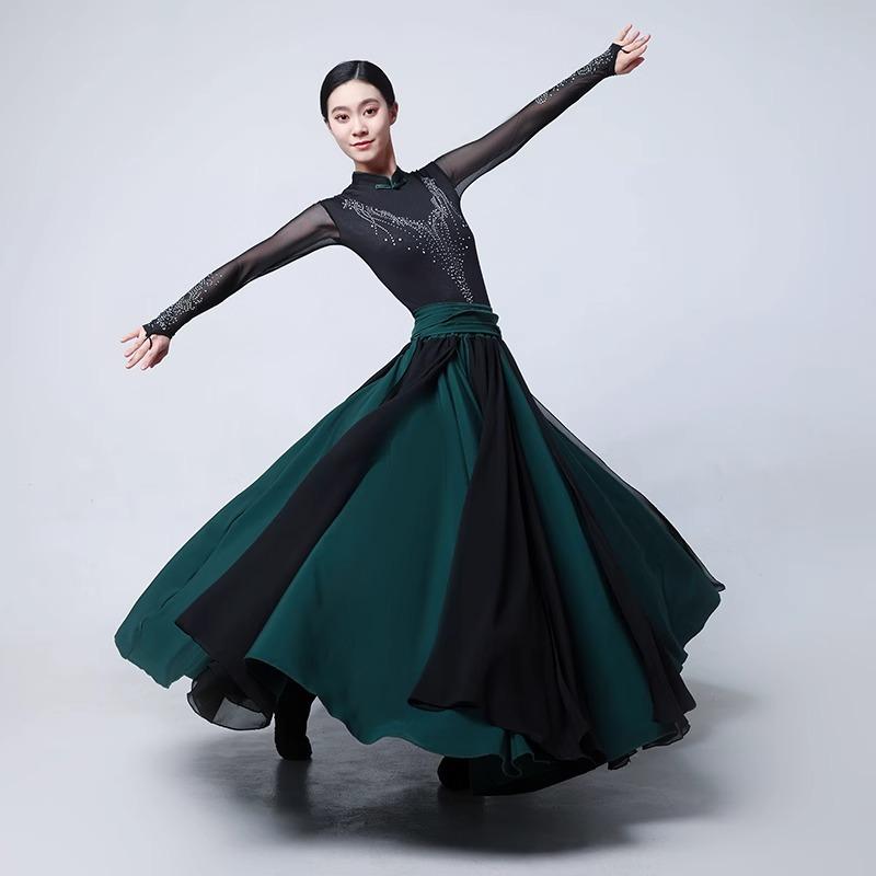 社交 ダンス ドレス 煌めきツートーンフレアラテンドレス