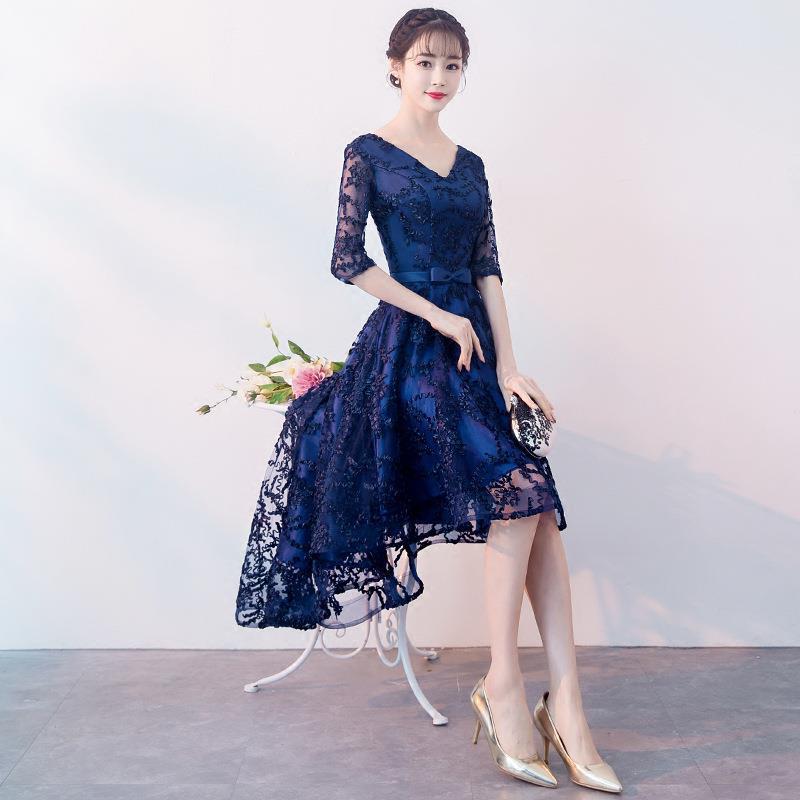 社交 ダンス ドレス 花柄刺繍レース五分袖前後差丈社交ダンスドレス