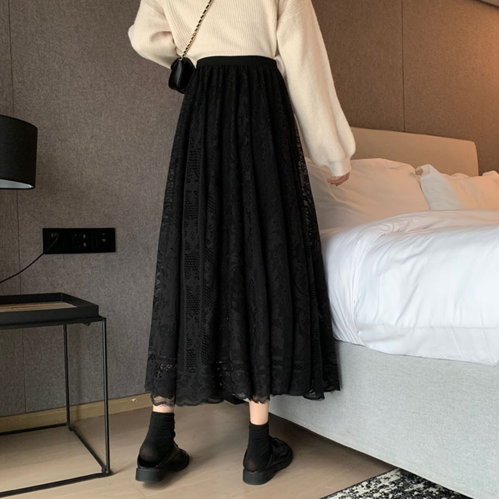 デート服 花柄レース ロングスカート デート用